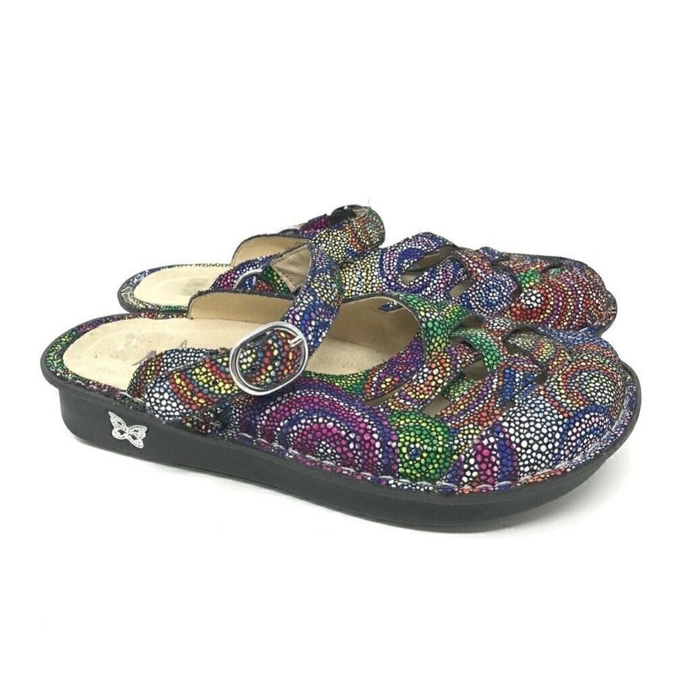 Alegria Freesia Clog Shoes Blue Red Leather 7
